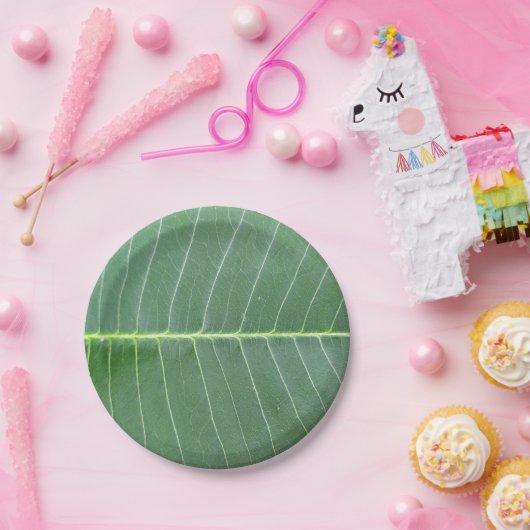 Assiettes En Carton Feuille verte et ligne blanche claire Conception 7 (Fête)