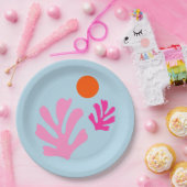 Assiettes En Carton Feuilles Abstraits Coupe Les Formes Rose Et Bleu (Fête)