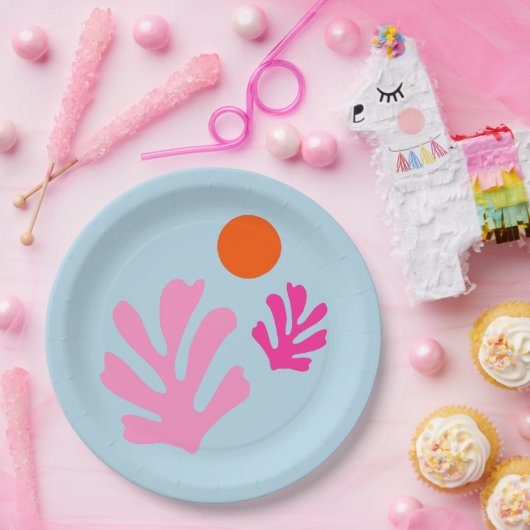 Assiettes En Carton Feuilles Abstraits Coupe Les Formes Rose Et Bleu (Fête)