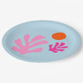 Assiettes En Carton Feuilles Abstraits Coupe Les Formes Rose Et Bleu (Angle)