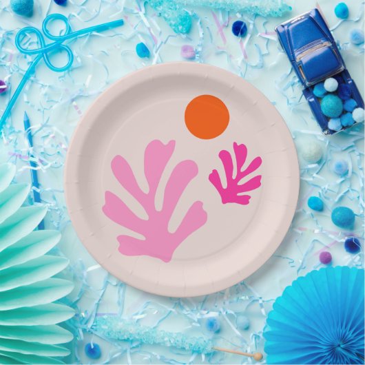 Assiettes En Carton Feuilles Abstraits rose orange moderne formes déco (Fête)