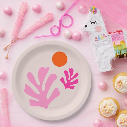 Assiettes En Carton Feuilles Abstraits rose orange moderne formes déco (Fête)