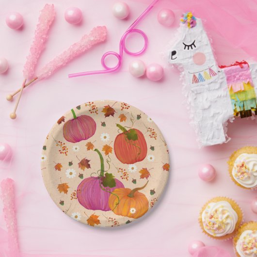 Assiettes En Carton Feuilles automnales citrouilles (Fête)