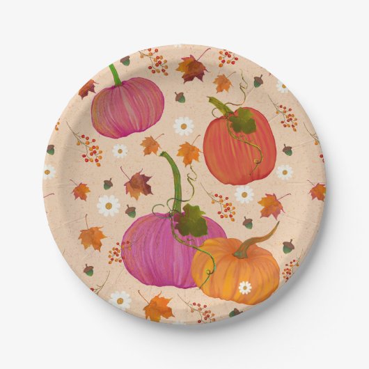 Assiettes En Carton Feuilles automnales citrouilles (Devant)