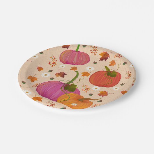 Assiettes En Carton Feuilles automnales citrouilles (Angle)