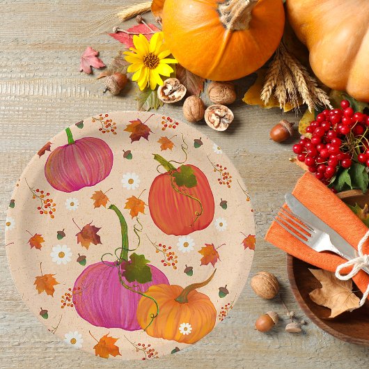 Assiettes En Carton Feuilles automnales citrouilles