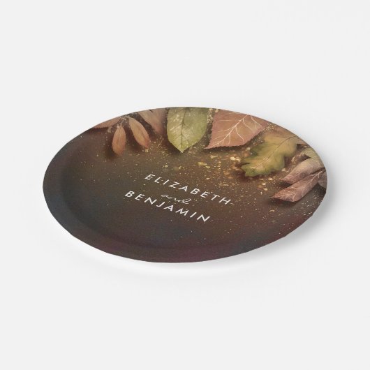 Assiettes En Carton Feuilles automnales et Mariage de Parties scintill (Angle)