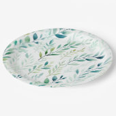 Assiettes En Carton Feuilles blancs verts (Angle)