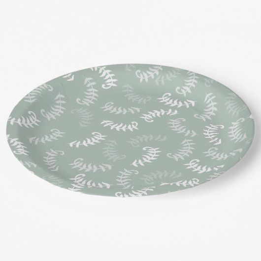 Assiettes En Carton Feuilles botaniques verts turquoises (Angle)