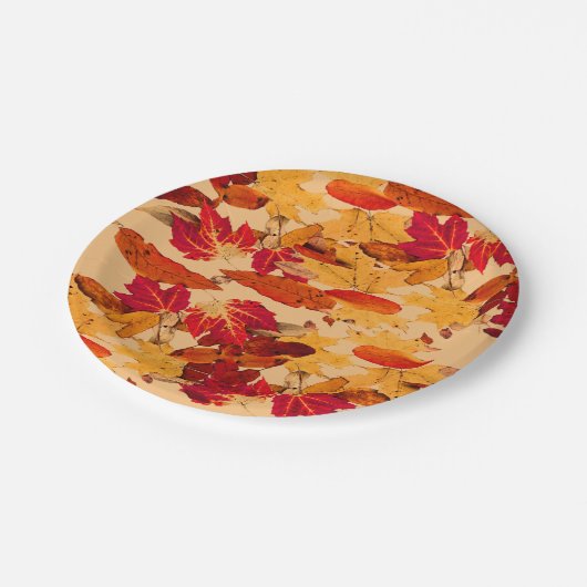 Assiettes En Carton Feuilles d'automne Brown rouge orange (Angle)