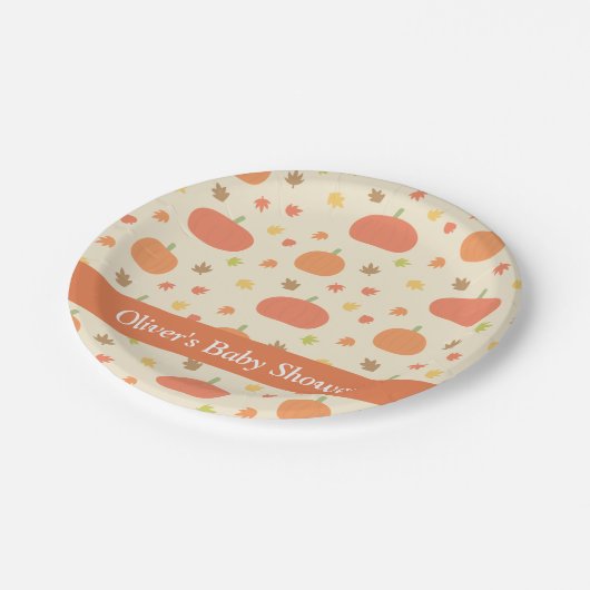 Assiettes En Carton Feuilles d'automne citrouille Plaques de Baby show (Angle)