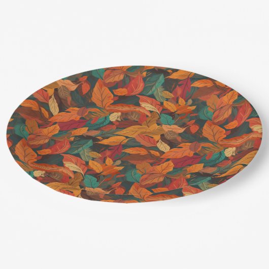Assiettes En Carton Feuilles d'automne colorées (Angle)