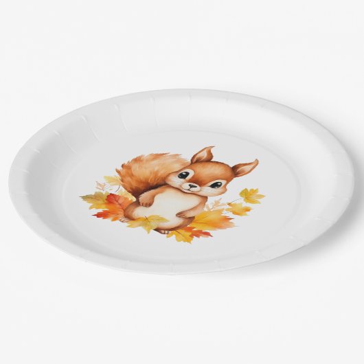 Assiettes En Carton Feuilles d'automne d'écureuil animal mignon person (Angle)