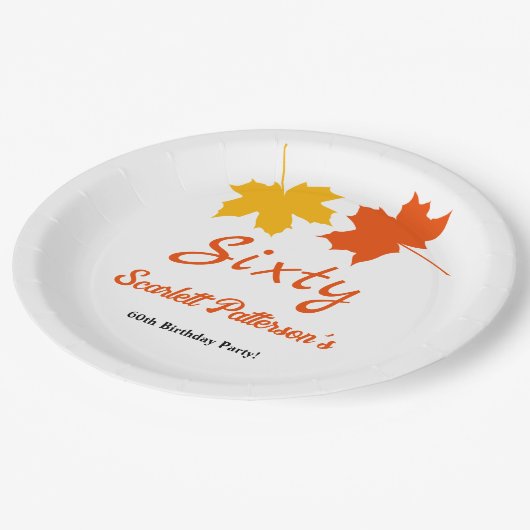 Assiettes En Carton Feuilles d'automne élégantes Automne Floral 60e An (Angle)