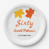 Assiettes En Carton Feuilles d'automne élégantes Automne Floral 60e An (Devant)