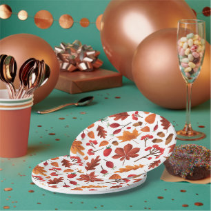 Assiettes En Carton Feuilles d'automne et baies Motif Thanksgiving