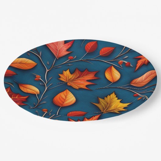 Assiettes En Carton Feuilles d'automne et Denim (Angle)
