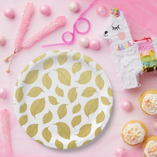 Assiettes En Carton Feuilles d'automne or élégant (Fête)