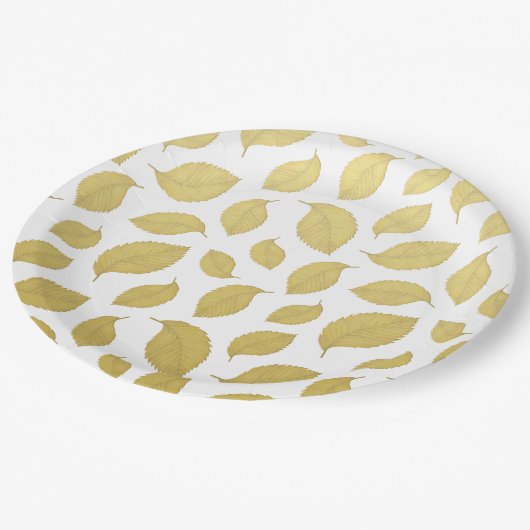 Assiettes En Carton Feuilles d'automne or élégant (Angle)