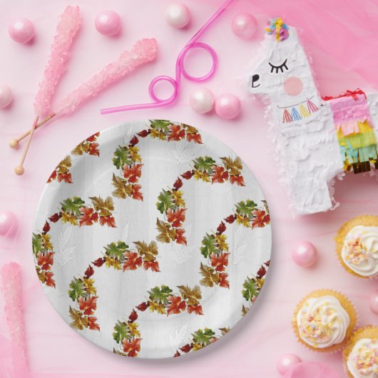 Assiettes En Carton Feuilles d'automne Plaques de papier blanc Motif (Fête)