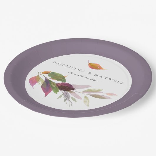 Assiettes En Carton Feuilles d'automne rustiques aquarelle Thanksgivin (Angle)