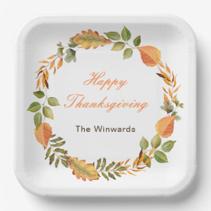 Assiettes En Carton Feuilles d'automne rustiques Carré de Thanksgiving