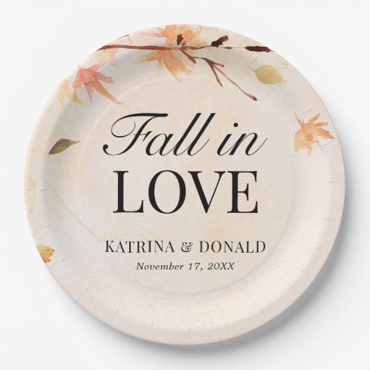 Assiettes En Carton Feuilles d'automne tombent amoureux Mariage (Devant)