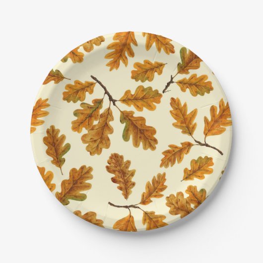 Assiettes En Carton Feuilles de chêne automnal sur blanc (Devant)