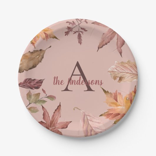 Assiettes En Carton Feuilles de chute d'aquarelle personnalisées (Devant)