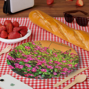 Assiettes En Carton Feuilles de fleurs roses vPlaque de papier