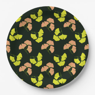 Assiettes En Carton Feuilles de Ginkgo Pastel-Néon sur Fond Noir