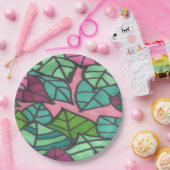 Assiettes En Carton Feuilles de palme tropicale rose et vert (Fête)