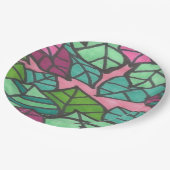Assiettes En Carton Feuilles de palme tropicale rose et vert (Angle)