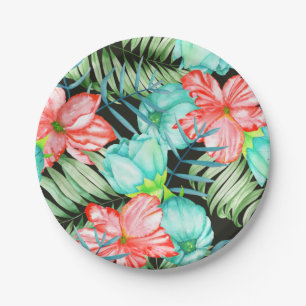 Assiettes En Carton Feuilles De Palmiers Et Fleurs