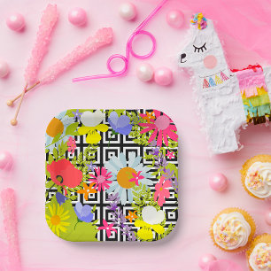 Assiettes En Carton Feuilles De Palmiers Et Fleurs