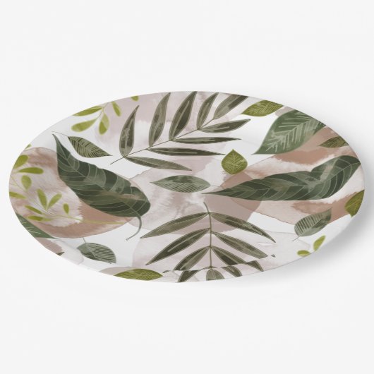Assiettes En Carton Feuilles de safari botanique élégant (Angle)