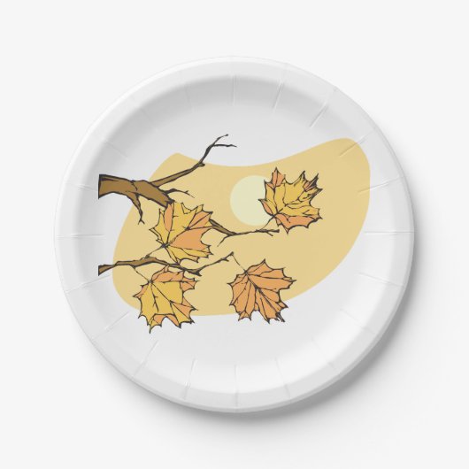 Assiettes En Carton Feuilles d'érable d'automne avec Branches et couch (Devant)