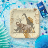 Assiettes En Carton Feuilles d'or jaune, éléphant, plaques en papier g (Fête)