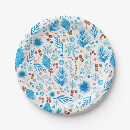 Assiettes En Carton Feuilles et baies d'hiver modernes (Devant)