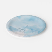 Assiettes En Carton Feuilles et croix de couleur bleu communion (Angle)