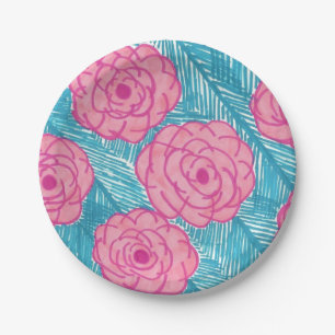 Assiettes En Carton Feuilles et fleurs de palmiers tropicaux