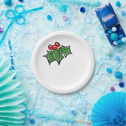 Assiettes En Carton Feuilles Holly, baies Holly, motif de vacances amu (Fête)