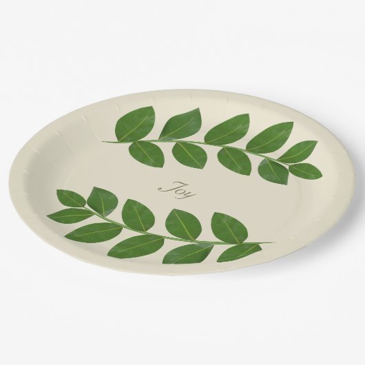 Assiettes En Carton Feuilles modernes Green Laurel (Angle)