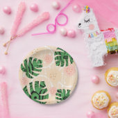 Assiettes En Carton feuilles, monstres, rose, vert, tropical, palme (Fête)