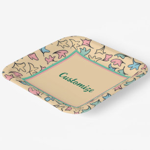 Assiettes En Carton Feuilles pastel personnalisées Jaune