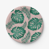 Assiettes En Carton Feuilles Pink & Green Palm sans couture Motif (Devant)