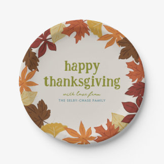 Assiettes En Carton Feuilles qui tombent Joyeux Thanksgiving