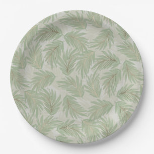 Assiettes En Carton Feuilles Tropical Vert et Or sur Sage
