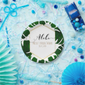 Assiettes En Carton Feuilles Tropical Vert foncé Blanc & Mariage Or (Fête)