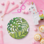 Assiettes En Carton Feuilles Tropicaux En Aquarelle (Fête)